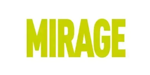 Bold "MIRAGE" text in vibrant lime green, representing a collection of stylish covers.